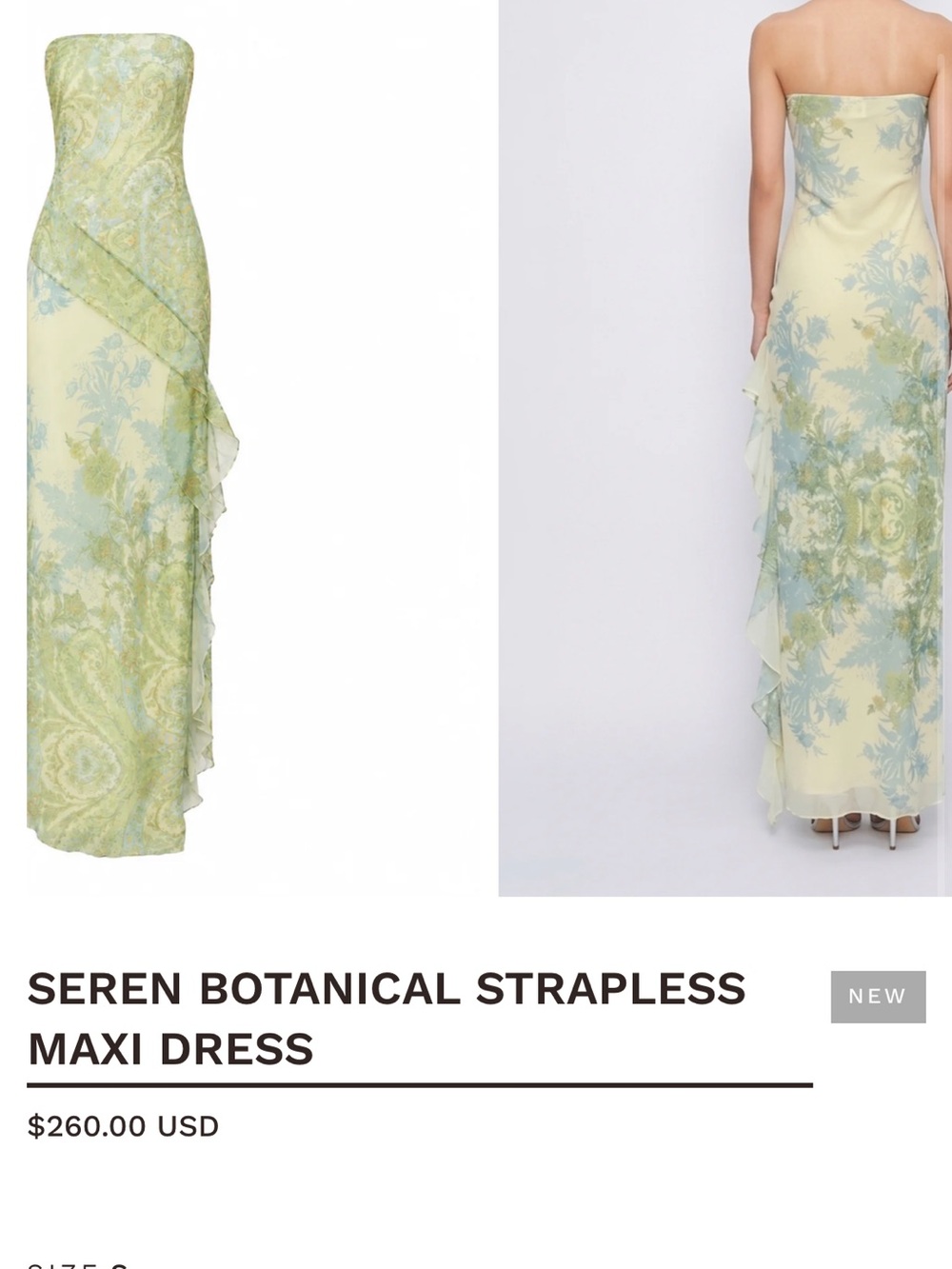 The Silk Road Botanical Strapless Maxi Dress - Pale Yellow & Light Green size S